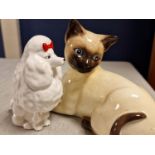 Pair of Beswick Siamese Cat & Poodle Dog Pottery Figures - ref 1558