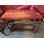 Well Upholstered Small Hall Bench w/barley Twist legs