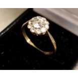 9ct Gold and White Stone Floral Cluster Ring, 2.2g, size S+0.5