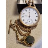 Waltham Mass AWW Co Gold Plated Pocketwatch w/a JFSS Albert Plated Chain & Fob/T-Bar