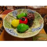 Majolica Style Continental Fruit Bowl plus Glass Fruit