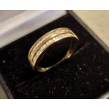 9ct Gold & Double Row Diamond Half Eternity Ring, size O+0.5, 2.2g