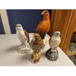 Quartet of Beswick and Royal Doulton Beneagles Bird of Prey Eagle, Falcon, Kestrel Whisky Container