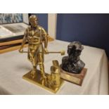 Antique Brass Blacksmith Figure, plus a Commemorative Coal Miners Figure