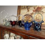 Group of Five Designer Glass Fruit Basket Vases