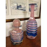 Maltese Mdina Studio Glass Pink and Blue Striped Decanter and Scent Bottle w/stopper - decanter 27cm