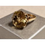 9ct Gold and Large Citrine Stone Dress Ring - size L, 7.95g