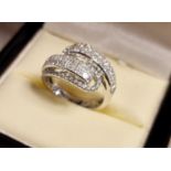 18ct White Gold and Diamond Crossover Dress Ring - 1.66ct of diamonds, size M+0.5, 6.95g