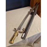 French Yataghan Sword Bayonet for 11mm M1866 Chassepot with Metal Scabbard - 71cm long including sca