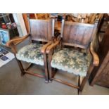 Pair of Turn of the Century Arts & Crafts Westmoreland Style Games Table Chairs with Marquetry/Inlai