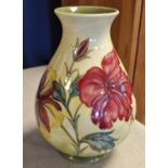 Moorcroft Yellow 'Hibiscus' Vase - 21cm tall, 'Potters to the Late Queen Mary' sticker