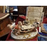 Capodimonte 'The Cheats' Figural Group with Certificate - sculpted by Merli, width approx 37cm