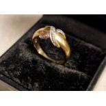 9ct Gold & Diamond Snake Ring - size M, 2.2g
