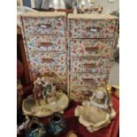 Pair of Retro English-Made Jekmoth Floral Decorated 'Handy-Chest' Storage Drawers with Wooden Handle