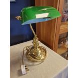 Vintage Library Office Desk Lamp with Green Glass Shade - approx 37cm tall