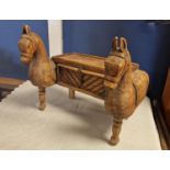 Turn-of-the-Century Antique Hand-made Wooden Box with Horses to either side - approx 40cm x 26cm x 3