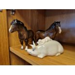 Pair of Beswick Miniature Shirehorses + a Beswick Pig Figure