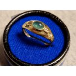 9ct Gold Green Jade and Diamond Dress Ring - size J