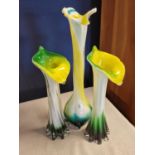 Trio of Murano Studio Glass Jack in the Pulpit Tulip Vases - largest 39cm high