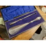 Cased Set of Hallmarked Silver Shoe Horn and Button Hook