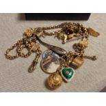 1930s 9ct Gold Charm Bracelet - 40g, w/ articulated Punch puppet - plus Two Brass Elephant Photo Fra