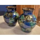 Pair of Danish-Made Danico Blue and Green Vases - 16cm tall