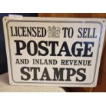 Original Metal 'Licensed to Sell Postage and Inland Revenue Stamps' Advertising Sign - 28cm x 21cm