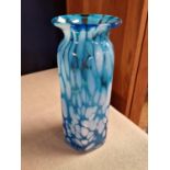 Blue Mottled Maltese Mdina Glass Vase with Signature to Base - 20cm tall