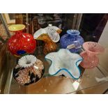 Group of Six Designer Vases and Bowls inc Mdina Glass and Other Italian Murano Style pieces