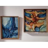 Pair of Retro Abstract Psychedlic 1960's Art on Bard by a J. Hardwick