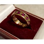 Boxed Brooks & Bentley 9ct Gold & Ruby Eternity Ring - 4.6g & size Q