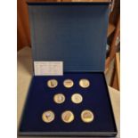 Cased Complete Windsor Mint 'Concorde' Set of 8 Commemorative Copper Gold-Layered and Pad Print Coin