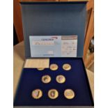 Cased Complete Windsor Mint 'Concorde' Set of 8 Commemorative Copper Gold-Layered and Pad Print Coin