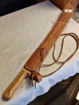 Brazilian Tramontina Sword Machete with Wooden Handle and Leather Sheath, possibly army/military iss