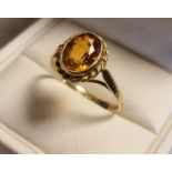 9ct Gold and Citrine Dress Ring, size O+0.5