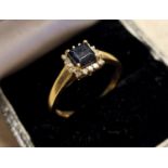 9ct Gold, Diamond & Sapphire Square Cut Dress Ring, 2.5g and size R