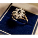 9ct Gold and Sapphire Cluster Ring, 2.7g and size O