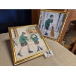 Pair of 1972 Harold Riley (1934-2023) Oil on Board Pictures depicting Schoolboys and Dog - frames 17