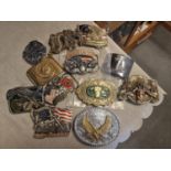 Group of 12 Metallic American Made Belt Buckles inc some 1980's Baron examples + Harley Davidson