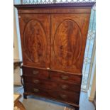 Very Large Antique Tallboy Bedroom Twin Wardrobe on Drawers