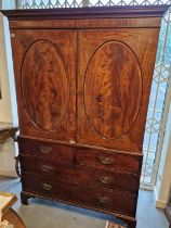 Very Large Antique Tallboy Bedroom Twin Wardrobe on Drawers