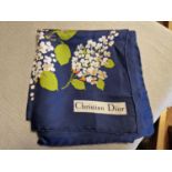 Vintage Christian Dior Dark Blue Floral Silk Shawl - 80cm square