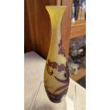 Original Emile Galle Pottery Cameo Glass Vase - 19.5cm tall