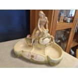 Large Royal Dux Porcelain Figure of a Young Girl & Swan Overlooking a Pond