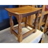 Robert Thompson Mouseman Carved Wooden Stool - mouse to upper leg, 41x28x39cm