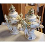 Pair of Antique Figural Urns - one Royal Vienna and the other a Sitzendorf example