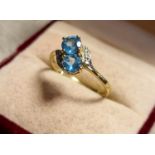 9ct Gold, Topaz and Diamond Twin-Stone Ring, size O+0.5