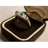 Vintage 9ct Gold, Emerald and Diamond Dress Ring, 2.15g and size S
