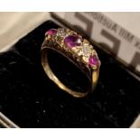 9ct Gold, Garnet & Diamond Dress Ring, 3.1g and size L