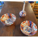 Antique Japanese Oriental Imari Pencil Vase and a Pair of Brush Pot (diameter 13cm) Bowls